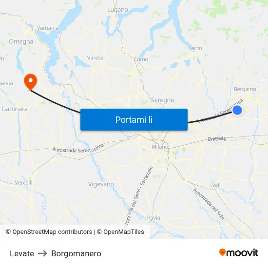 Levate to Borgomanero map