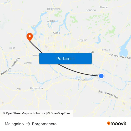 Malagnino to Borgomanero map