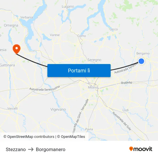 Stezzano to Borgomanero map