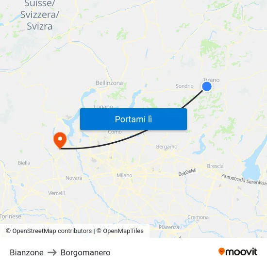 Bianzone to Borgomanero map