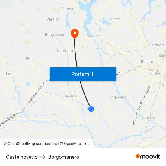 Castelnovetto to Borgomanero map