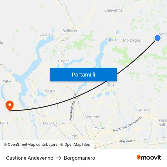 Castione Andevenno to Borgomanero map