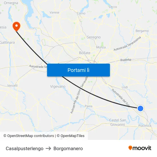 Casalpusterlengo to Borgomanero map