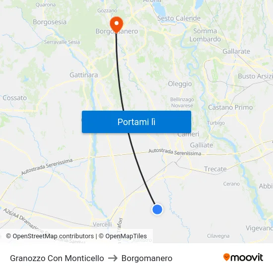 Granozzo Con Monticello to Borgomanero map