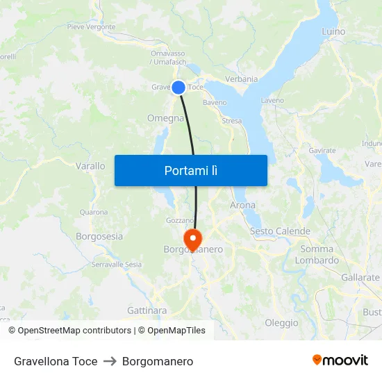 Gravellona Toce to Borgomanero map