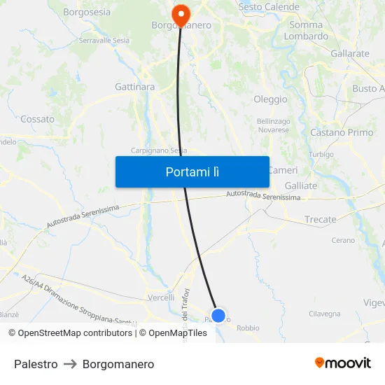 Palestro to Borgomanero map