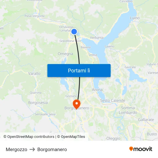 Mergozzo to Borgomanero map