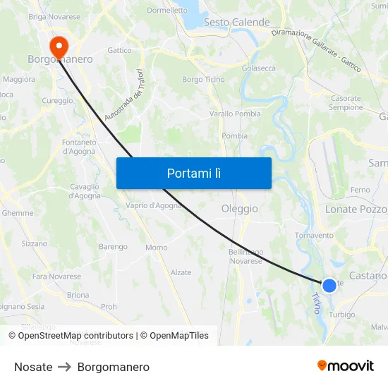 Nosate to Borgomanero map