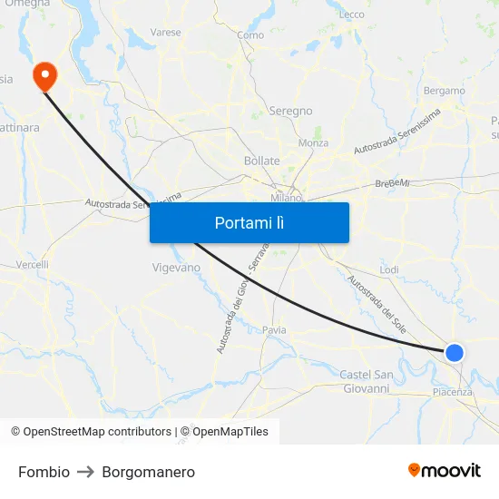 Fombio to Borgomanero map