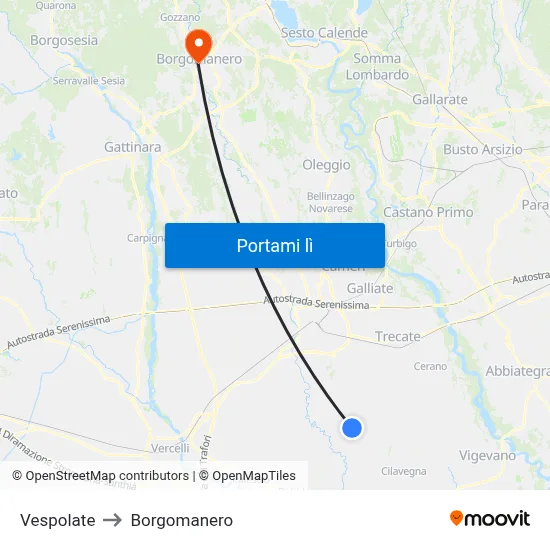 Vespolate to Borgomanero map