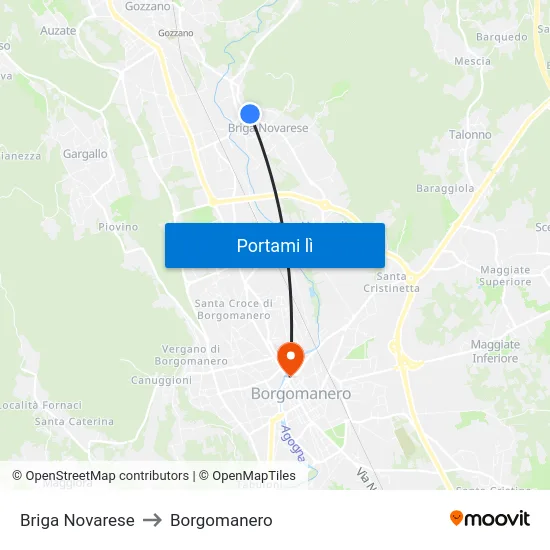 Briga Novarese to Borgomanero map