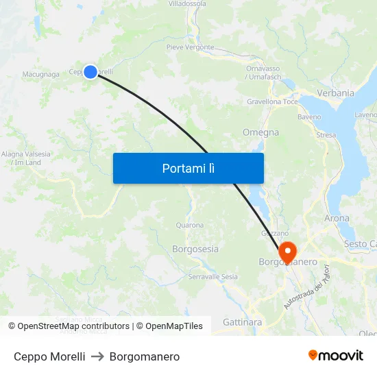 Ceppo Morelli to Borgomanero map