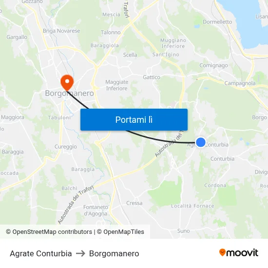 Agrate Conturbia to Borgomanero map