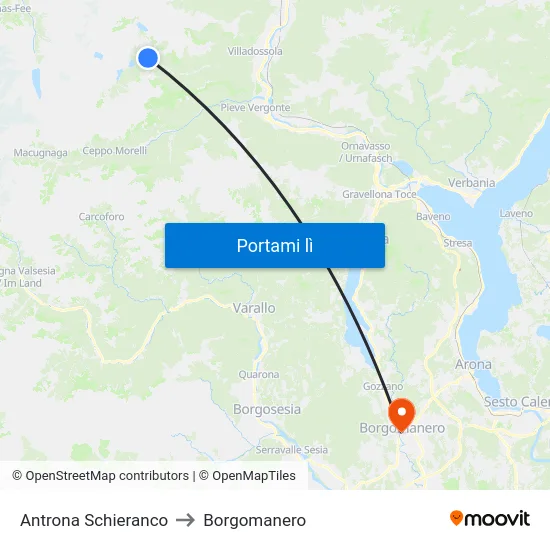 Antrona Schieranco to Borgomanero map