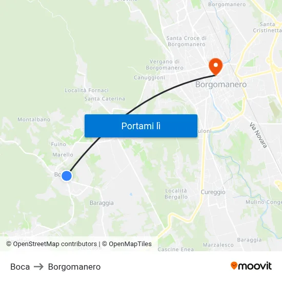 Boca to Borgomanero map