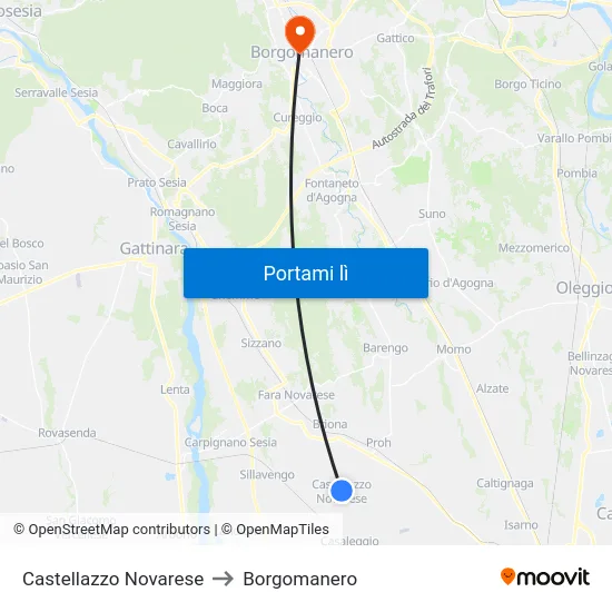Castellazzo Novarese to Borgomanero map
