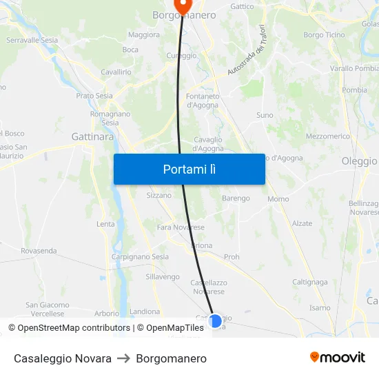 Casaleggio Novara to Borgomanero map