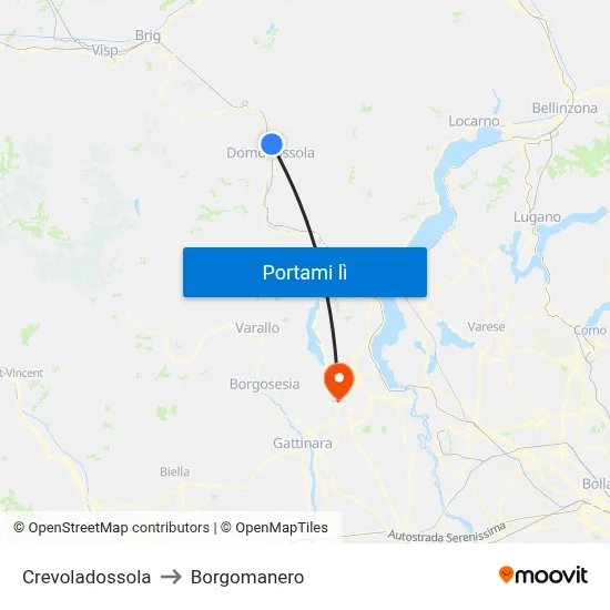 Crevoladossola to Borgomanero map