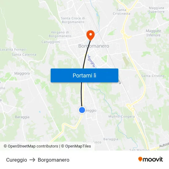 Cureggio to Borgomanero map