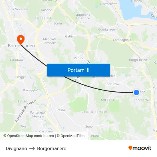Divignano to Borgomanero map