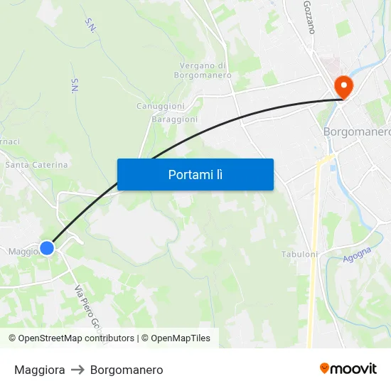Maggiora to Borgomanero map