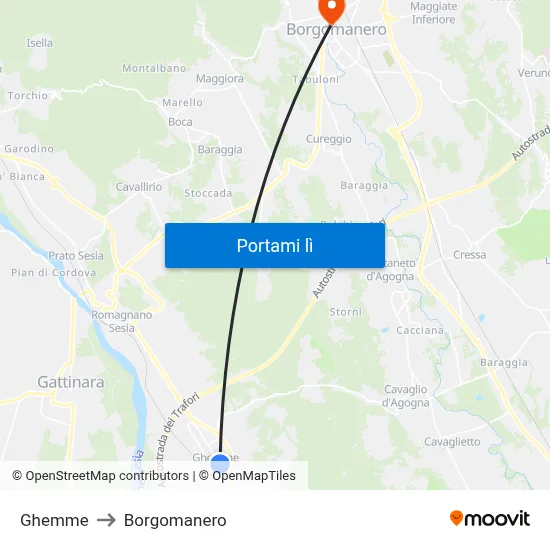 Ghemme to Borgomanero map