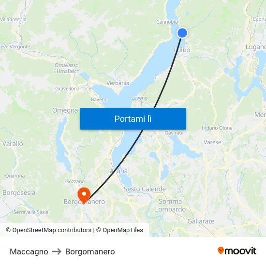 Maccagno to Borgomanero map