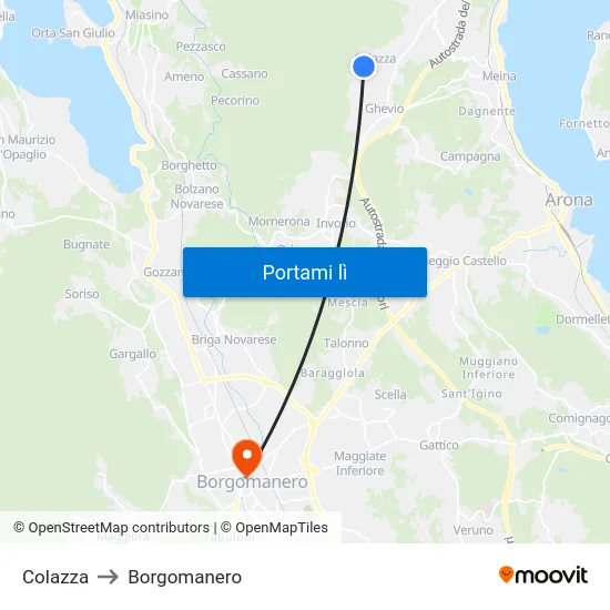 Colazza to Borgomanero map