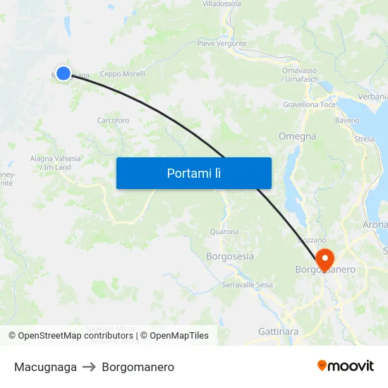 Macugnaga to Borgomanero map