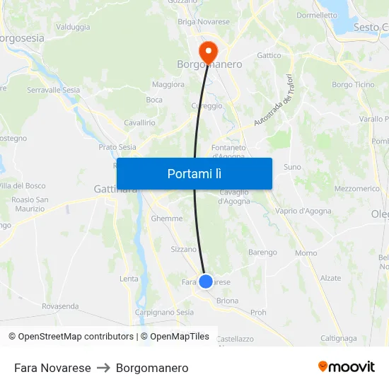 Fara Novarese to Borgomanero map