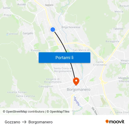 Gozzano to Borgomanero map