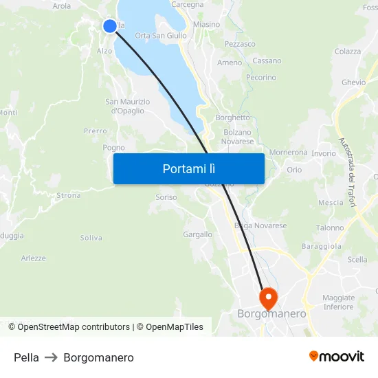 Pella to Borgomanero map