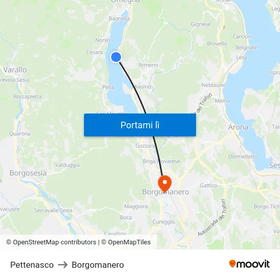 Pettenasco to Borgomanero map