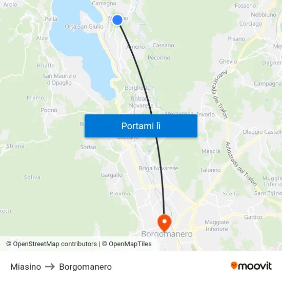 Miasino to Borgomanero map