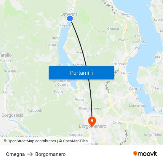Omegna to Borgomanero map