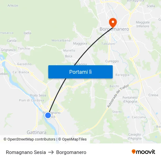 Romagnano Sesia to Borgomanero map