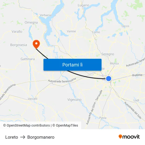 Loreto to Borgomanero map