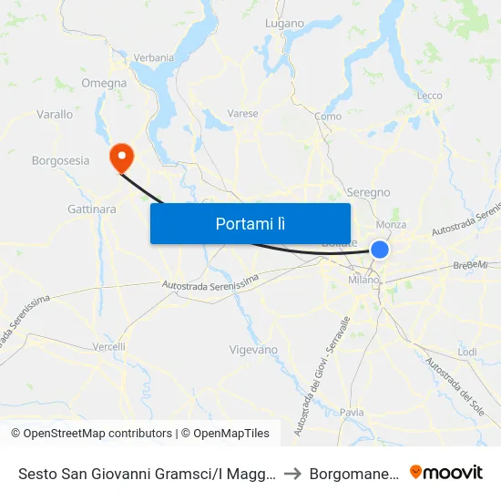 Sesto S.Giovanni Gramsci/I° Maggio (Fs/M1) to Borgomanero map