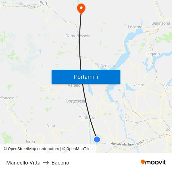 Mandello Vitta to Baceno map