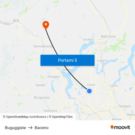 Buguggiate to Baceno map