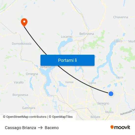 Cassago Brianza to Baceno map