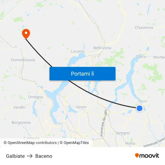 Galbiate to Baceno map