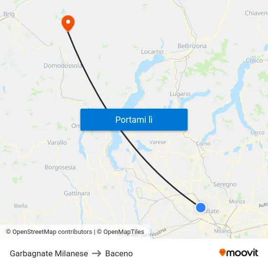 Garbagnate Milanese to Baceno map