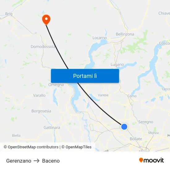 Gerenzano to Baceno map