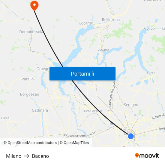 Milano to Baceno map