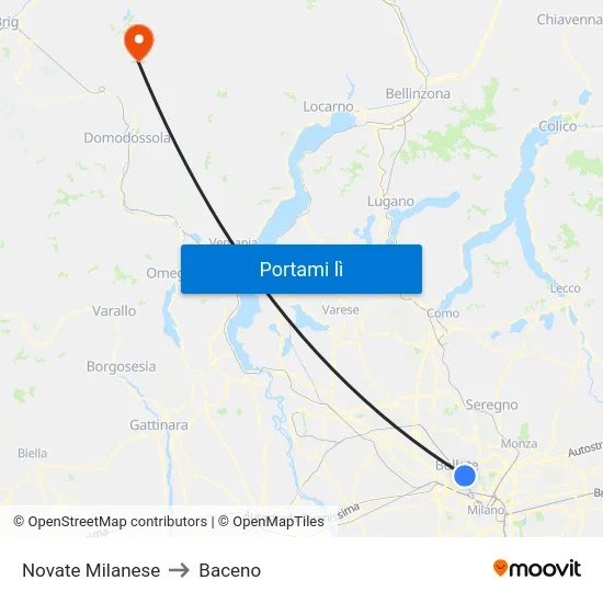 Novate Milanese to Baceno map