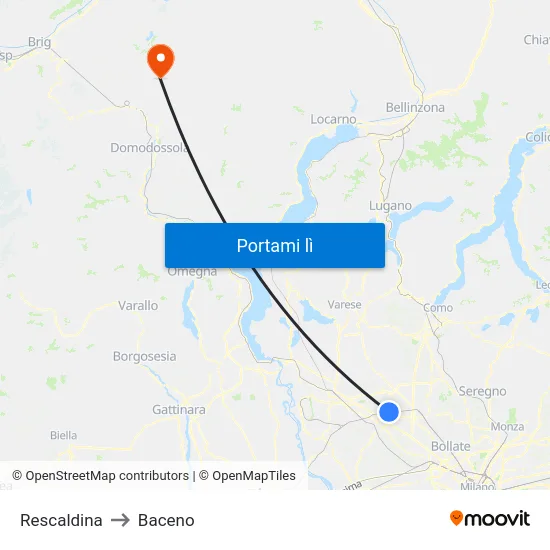 Rescaldina to Baceno map