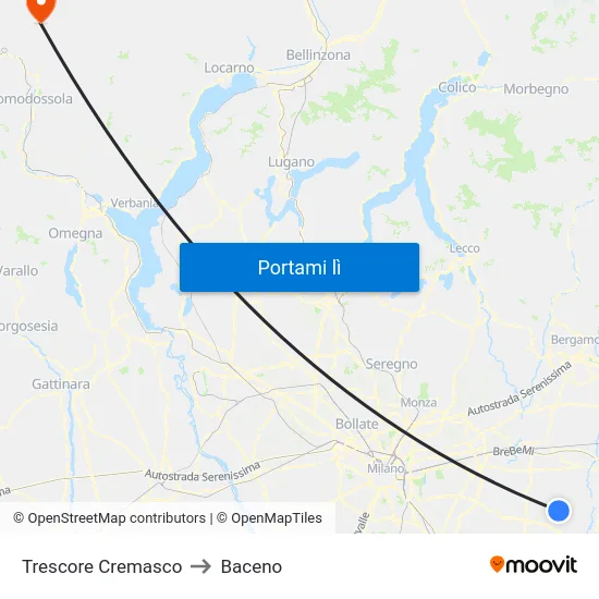 Trescore Cremasco to Baceno map