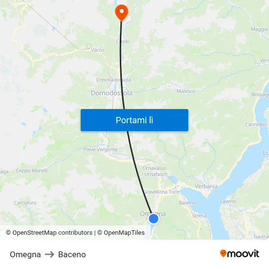 Omegna to Baceno map
