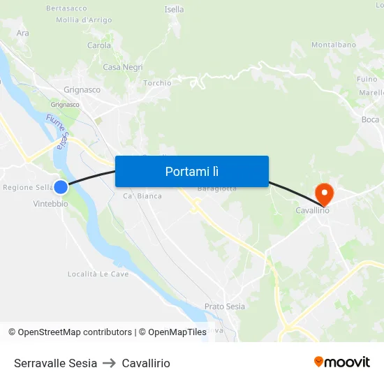 Serravalle Sesia to Cavallirio map